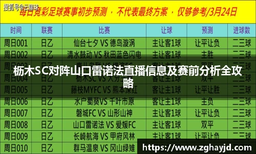 枥木SC对阵山口雷诺法直播信息及赛前分析全攻略